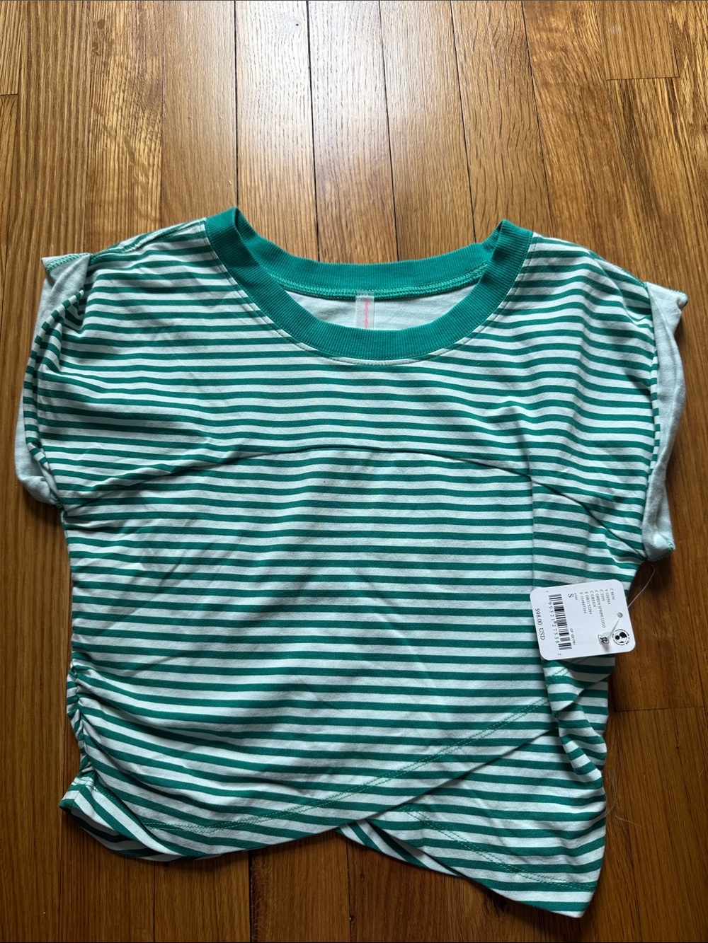 FP Movement by Free People Green and White Striped Crop Tee